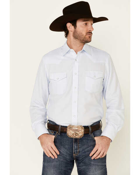 Image #1 - Roper Men's Classic Tone On Tone Solid Long Sleeve Pearl Snap Western Shirt , Light Blue, hi-res