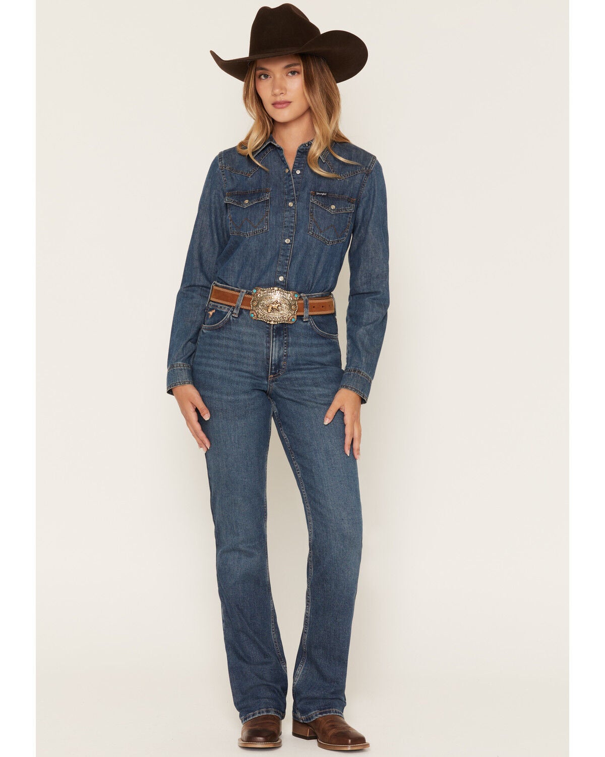 Wrangler Women's Emmy Dark Wash High Rise Rodeo Bootcut Stretch Denim Riding Jeans, Dark Wash, hi-res