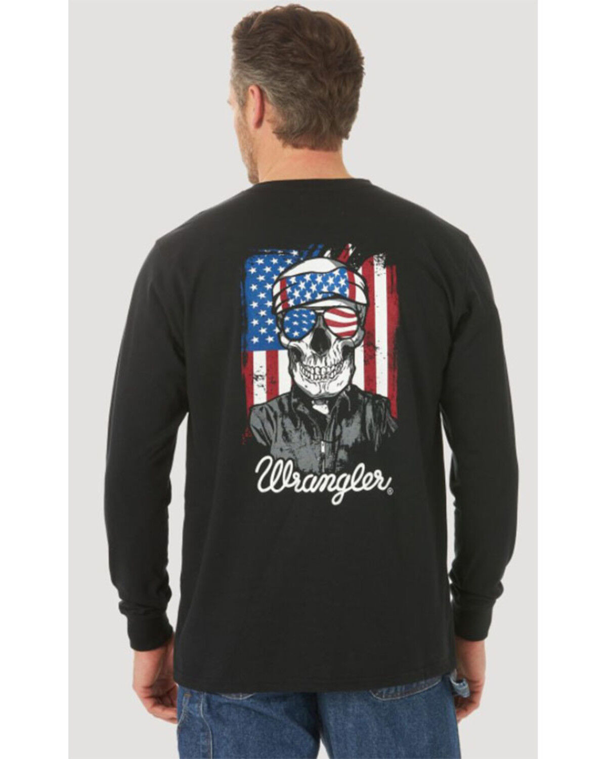 Image #2 - Wrangler FR Men's Skull Flag Graphic Long Sleeve Work T-Shirt - Big, Black, hi-res