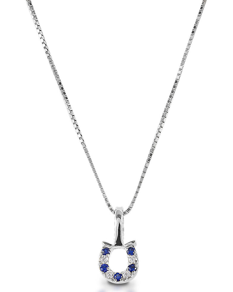Kelly Herd Women's Blue & Clear Horseshoe Necklace , Silver, hi-res