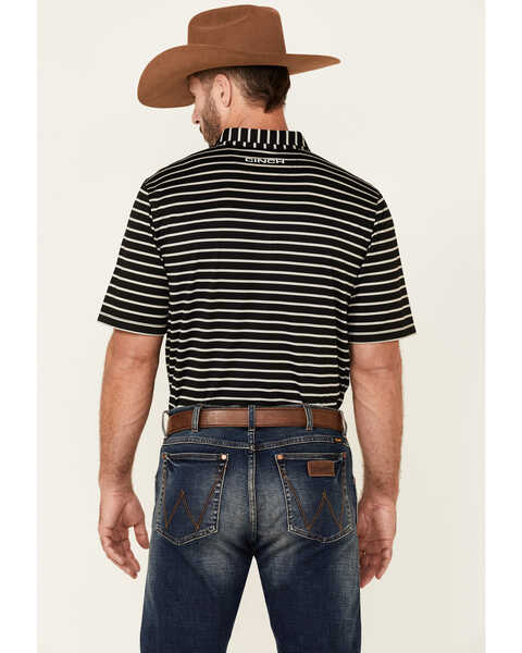 Cinch Men's ARENAFLEX Black Striped Polo Shirt , Black, hi-res
