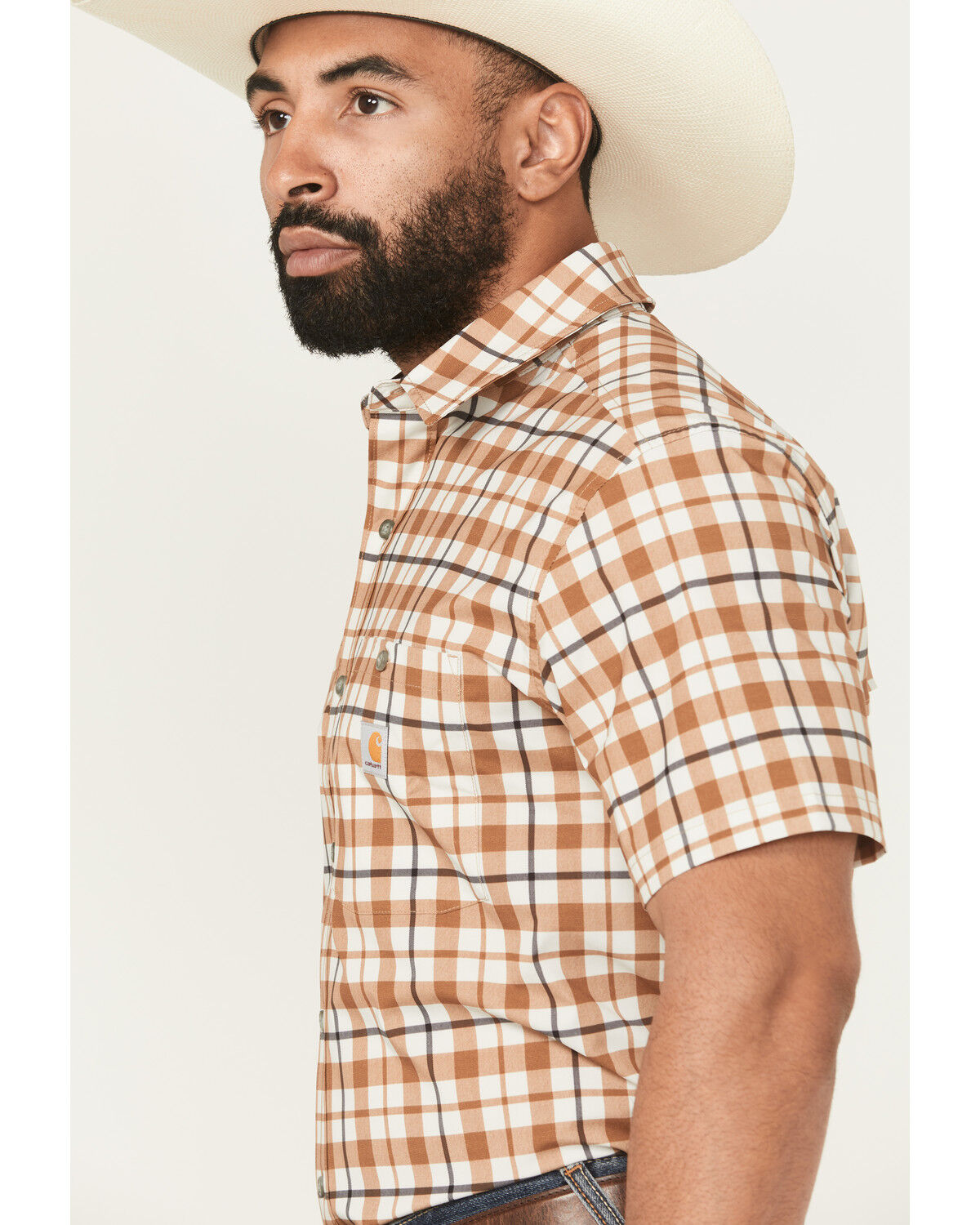 Image #2 - Carhartt Men's Force® Sun Defender™ Relaxed Fit Lightweight Plaid Print Short Sleeve Button-Down Work Shirt, Brown, hi-res