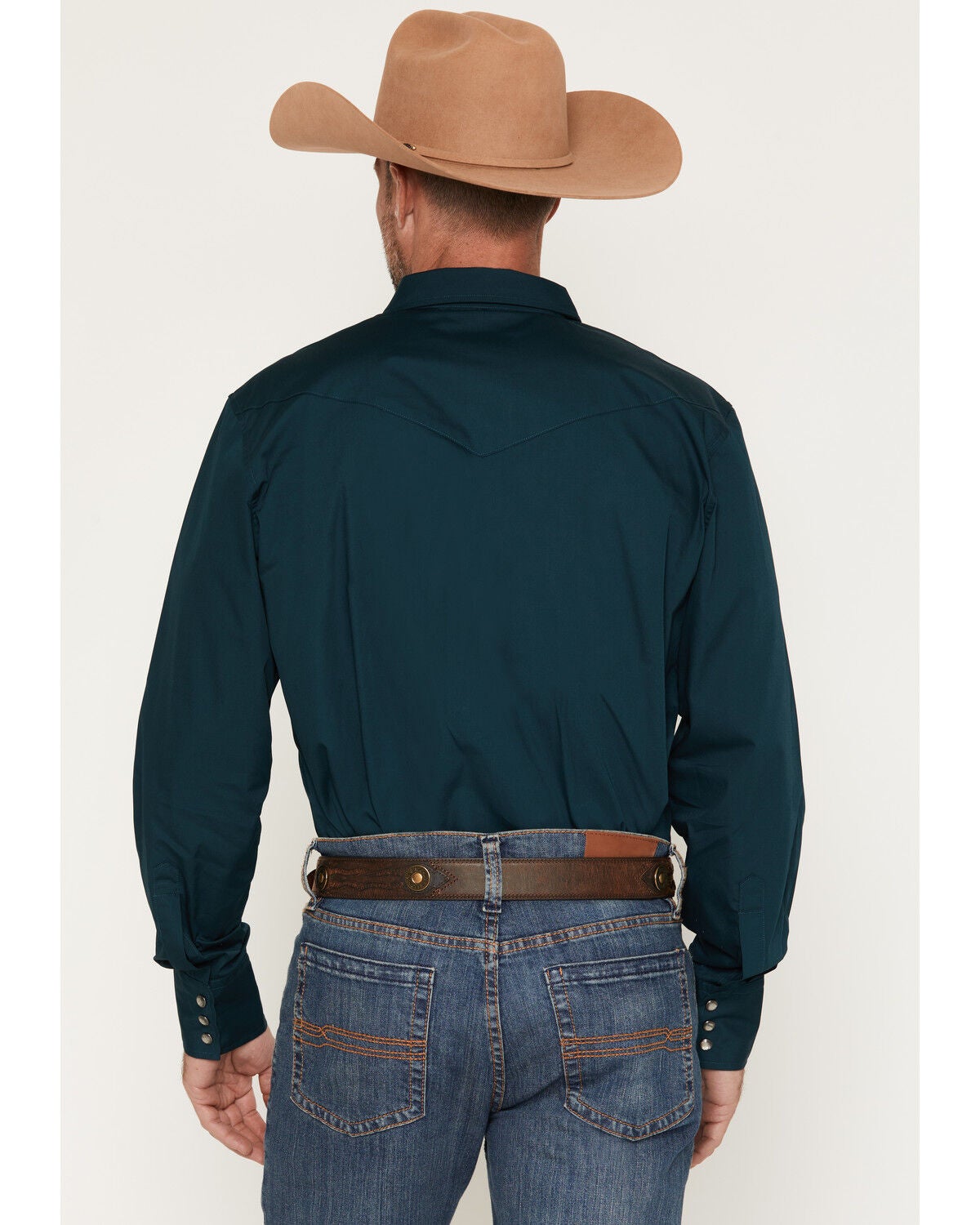 Image #4 - Gibson Trading Co Men's Basic Solid Long Sleeve Pearl Snap Western Shirt, Dark Teal, hi-res