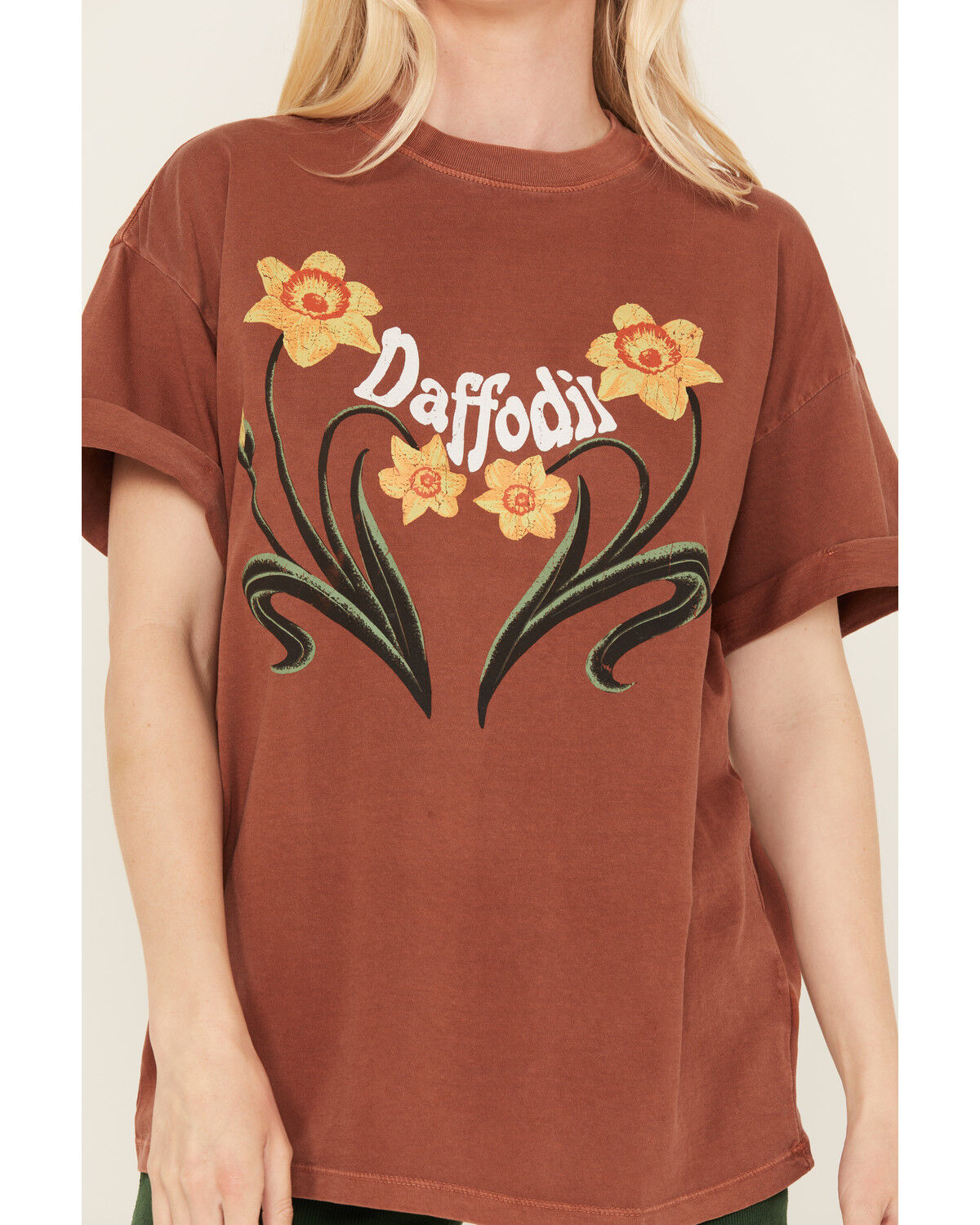 Image #3 - Girl Dangerous Women's Daffodil Floral Boyfriend Graphic Tee, Rust Copper, hi-res