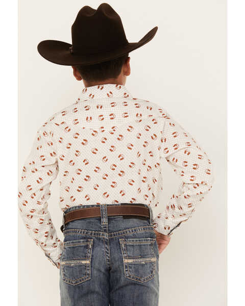 Image #4 - Cody James Boys' Horse Shoe Print Long Sleeve Western Snap Shirt, Caramel, hi-res