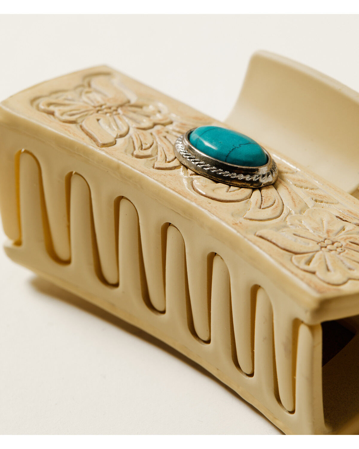 Image #3 - Shyanne Women's Tooled Floral Leather Hair Clip, Cream, hi-res