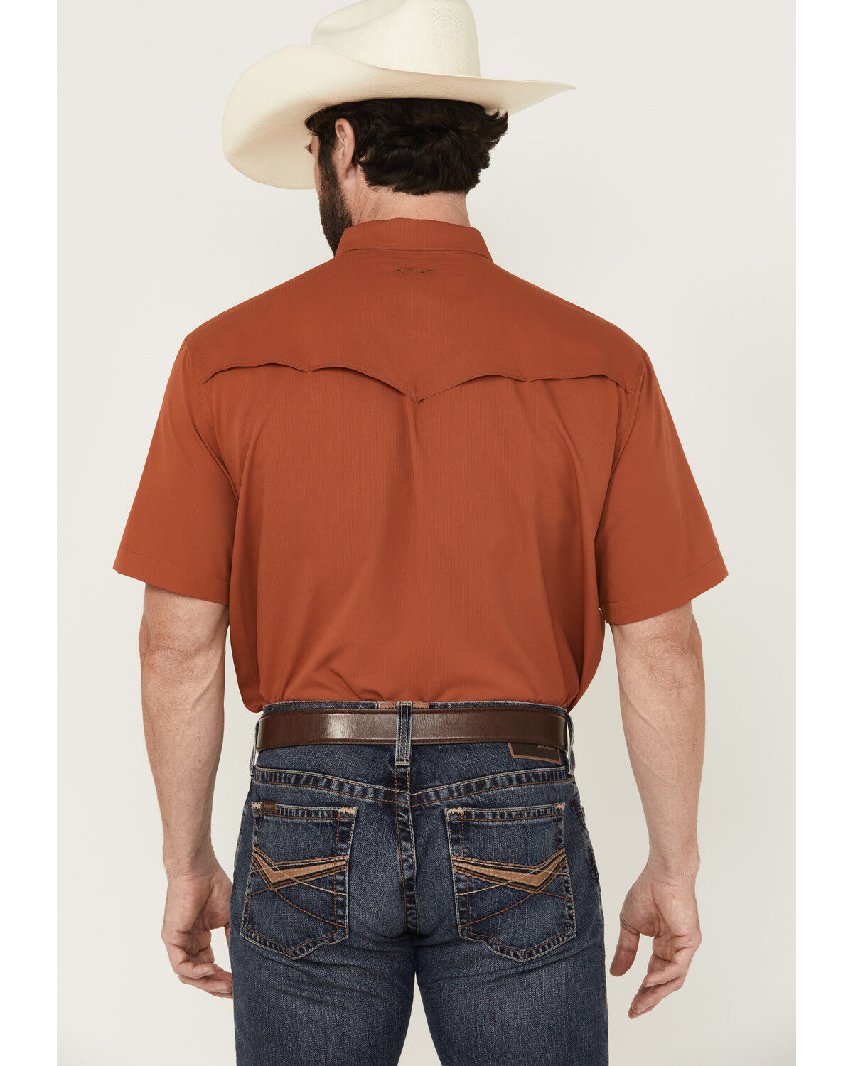 Image #4 - Ariat Men's VentTek Solid Short Sleeve Snap Performance Western Shirt - Tall, Rust Copper, hi-res