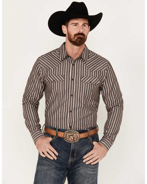 Image #1 - Gibson Trading Co. Men's Salute Striped Long Sleeve Snap Western Shirt, Coffee, hi-res