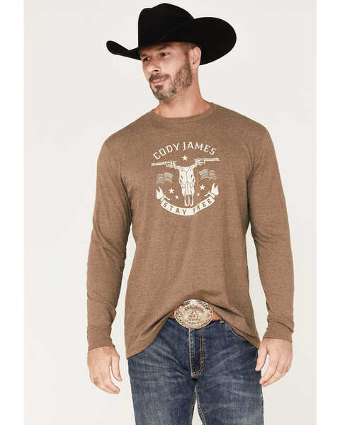 Image #1 - Cody James Men's Stay Free Logo Graphic Long Sleeve T-Shirt, Brown, hi-res