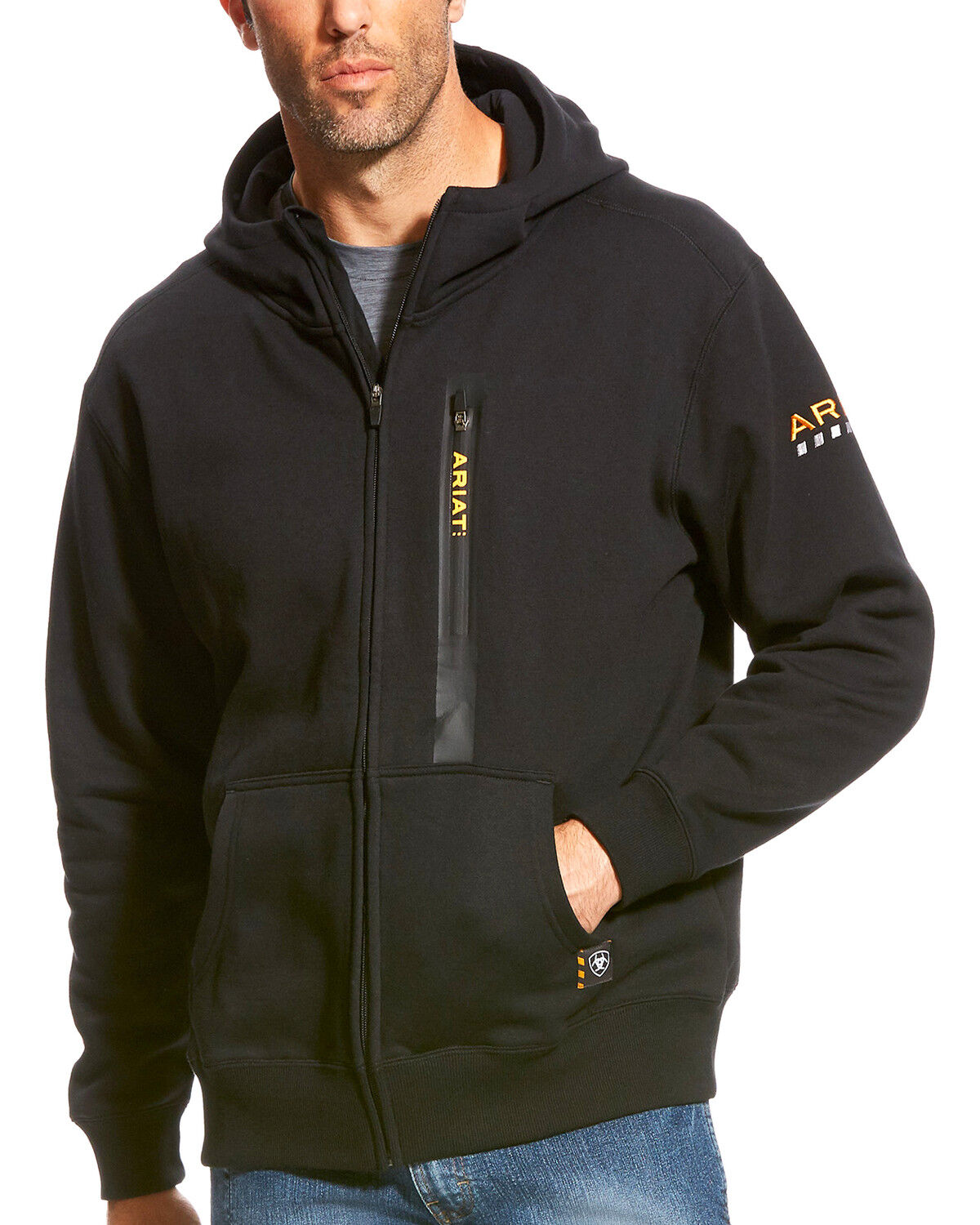Image #1 - Ariat Men's Rebar Full Zip Hoodie, Black, hi-res