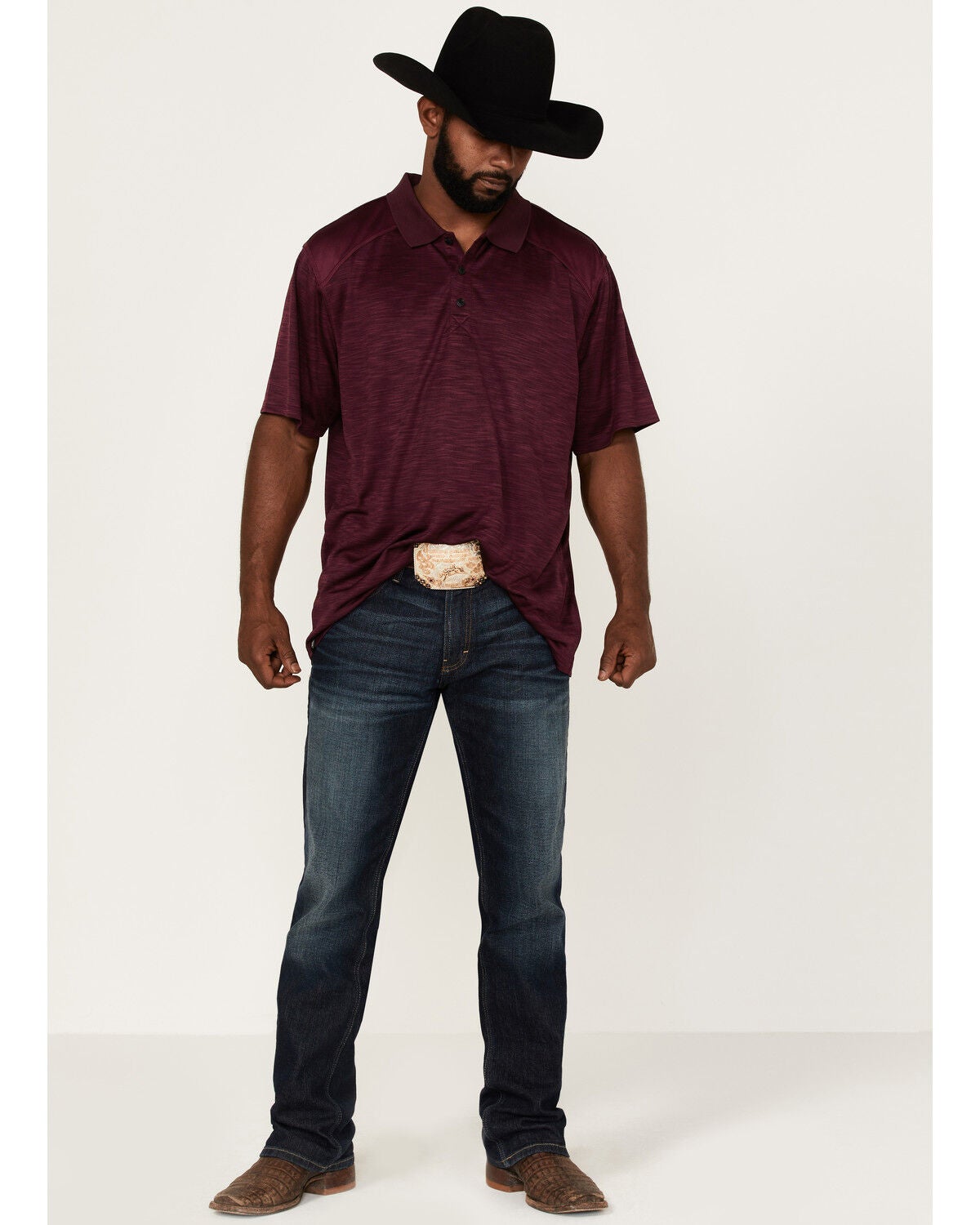 Image #2 - RANK 45&reg; Men's Gazer Textured Solid Short Sleeve Polo Shirt, Purple, hi-res