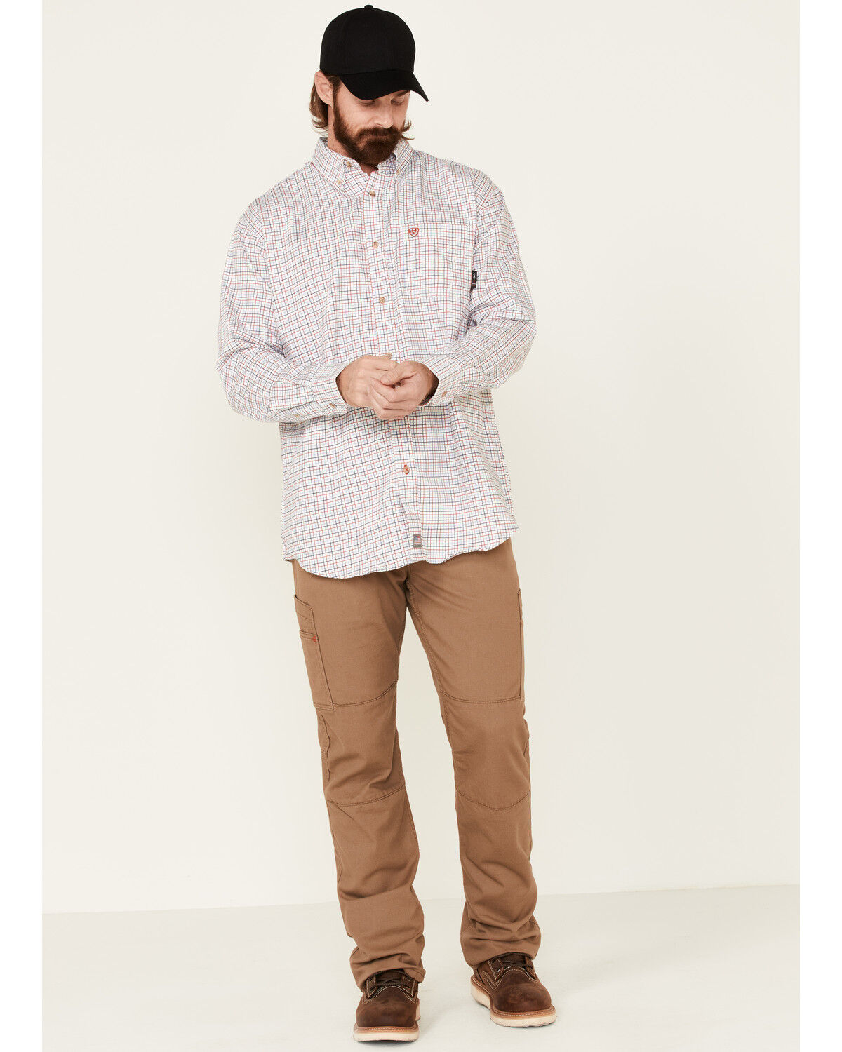 Image #2 - Ariat Men's FR Gauge Plaid Print Long Sleeve Button Down Work Shirt, White, hi-res