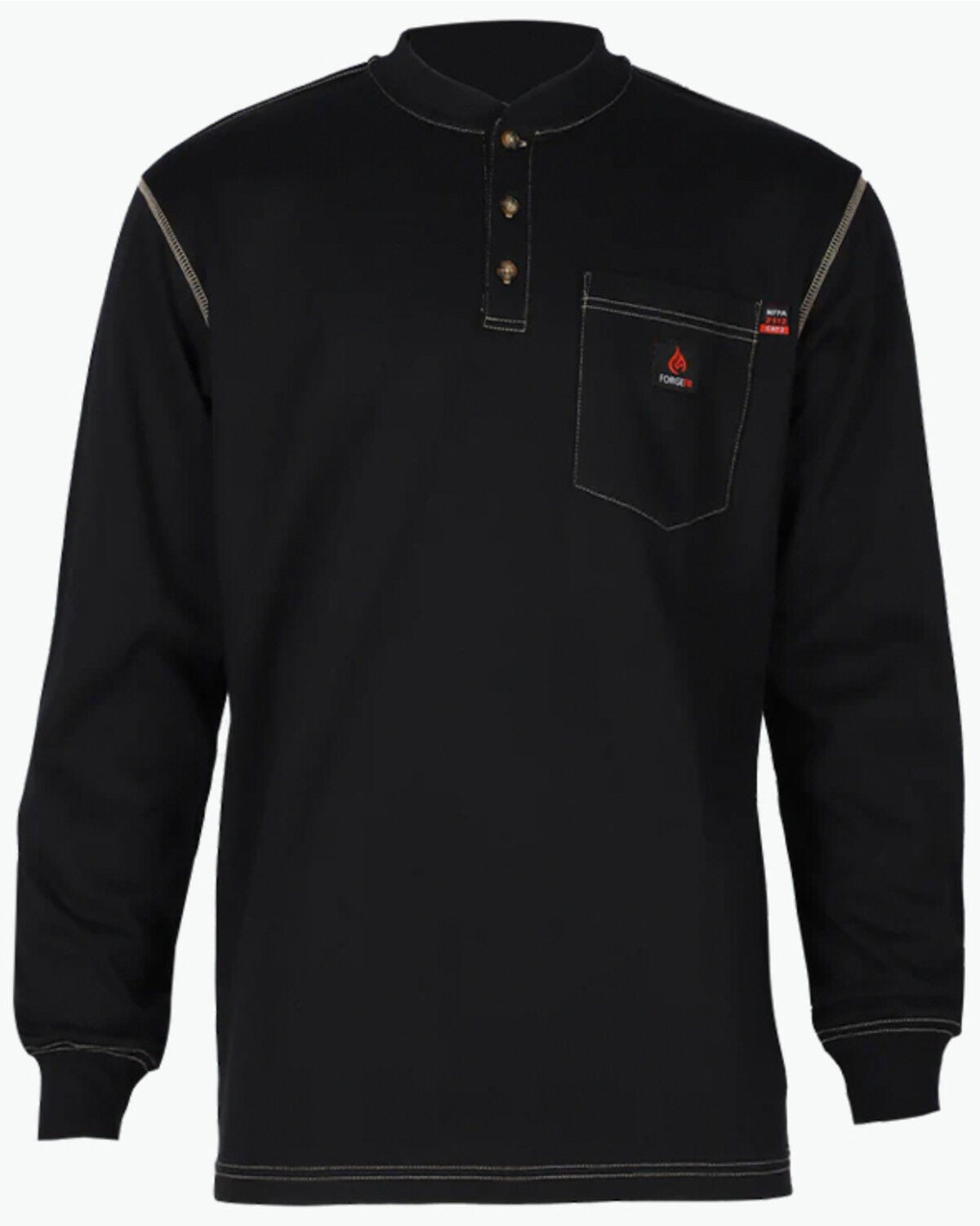 Forge Workwear Men's FR Lightweight Long Sleeve 1/4 Button-Down Henley Work Shirt, Black, hi-res