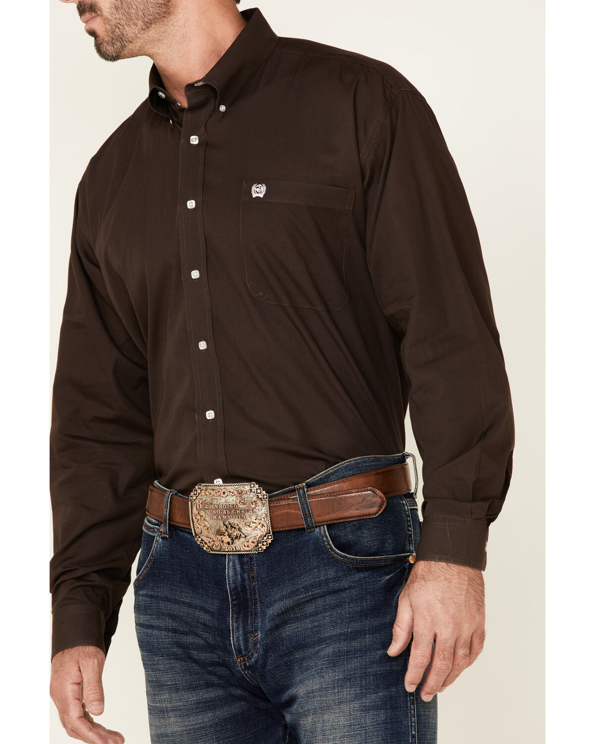 Image #3 - Cinch Men's Solid Brown Button Down Long Sleeve Western Shirt, Brown, hi-res