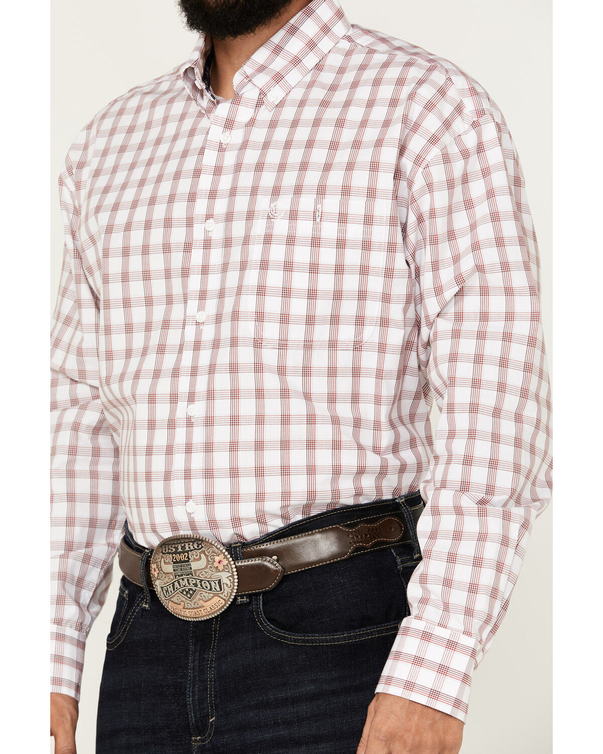 Image #3 - George Strait by Wrangler Men's Checkered Print Long Sleeve Button-Down Shirt, White, hi-res