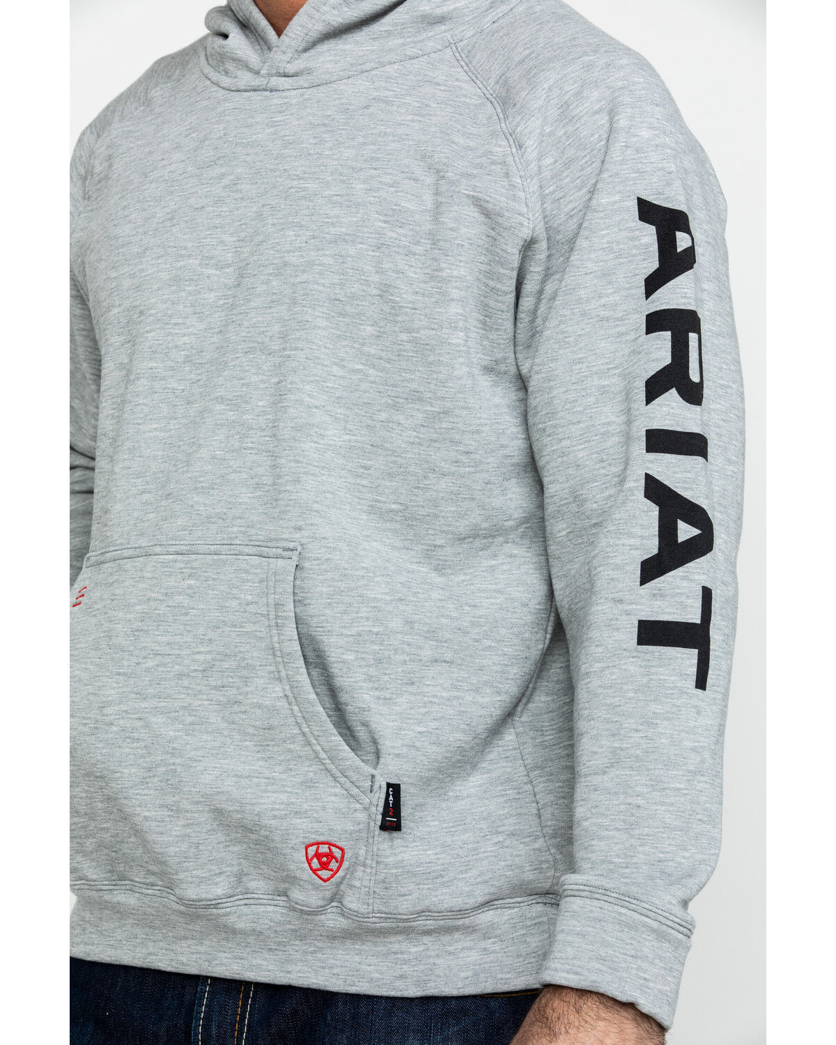 Image #4 - Ariat Men's FR Primo Fleece Logo Hooded Work Sweatshirt, Heather Grey, hi-res