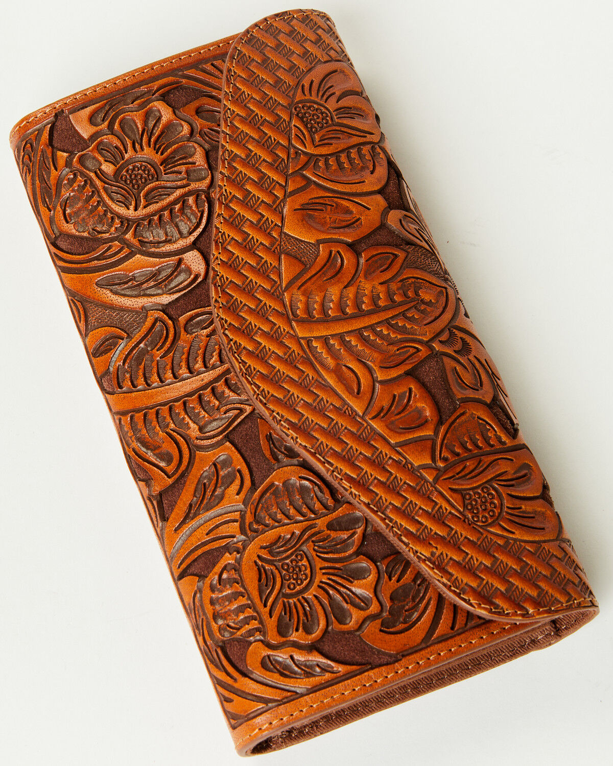 Image #1 - Shyanne Women's Wrenlee Tooled Underlay Wallet, Chestnut, hi-res