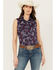 Rough Stock by Panhandle Women's Distressed Handkerchief Sleeveless Pearl Snap Shirt, Navy, hi-res