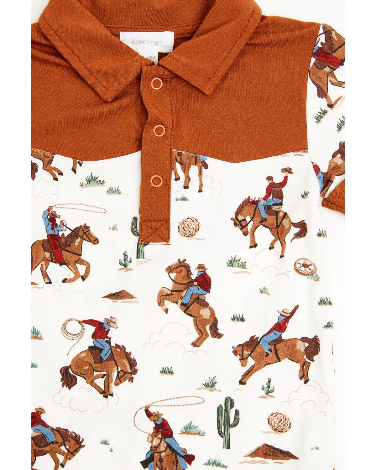 Image #2 - Angel Dear Infant Boys' Buckaroo Cowboy Short Sleeve Onesie, White, hi-res