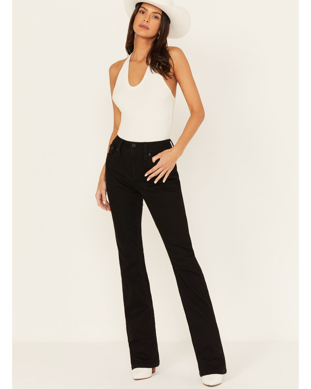 Image #3 - Miss Me Women's Mid Rise Downward Wing Pocket Bootcut Stretch Denim Jeans, , hi-res