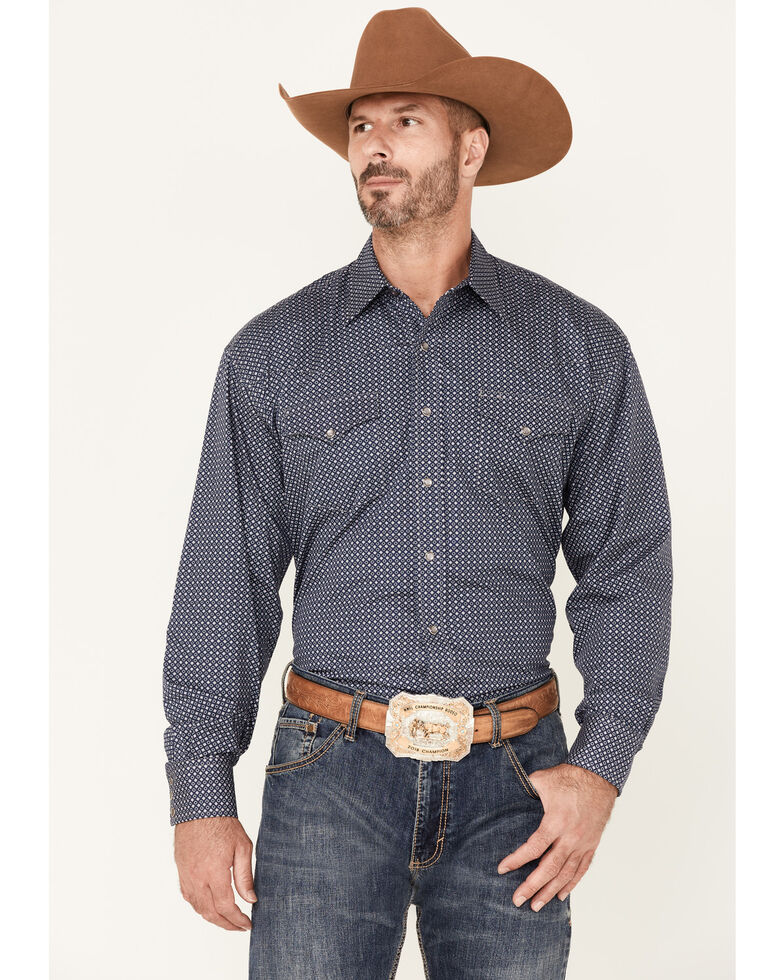 Stetson Men's Mini Diamond Geo Print Long Sleeve Snap Western Shirt , Blue, hi-res