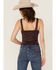 Image #4 - Miss Me Women's Rhinestone Knotted Sleeveless Tank Top, Burgundy, hi-res