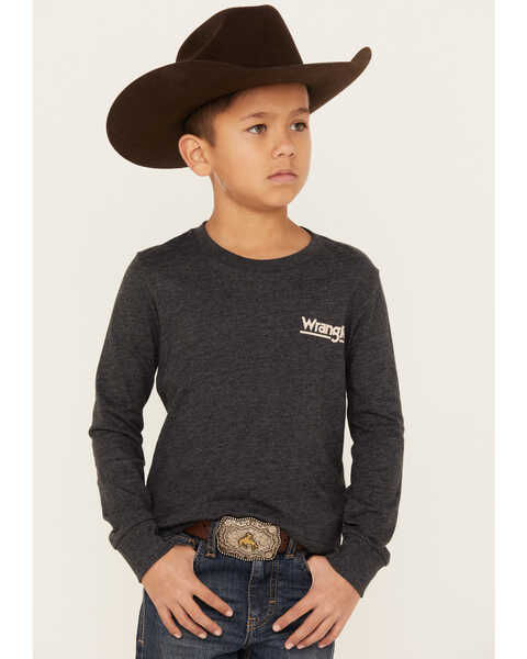 Wrangler Boys' Sunset Outline Logo Graphic Long Sleeve T-Shirt, Black, hi-res