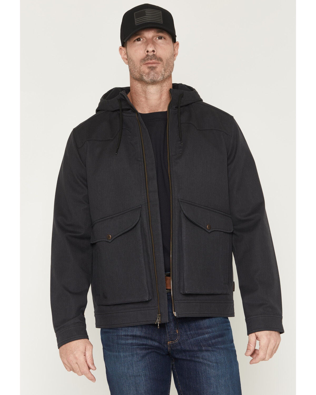 Cody James Men's FR Harrisburg Hooded Softshell Jacket, Black, hi-res