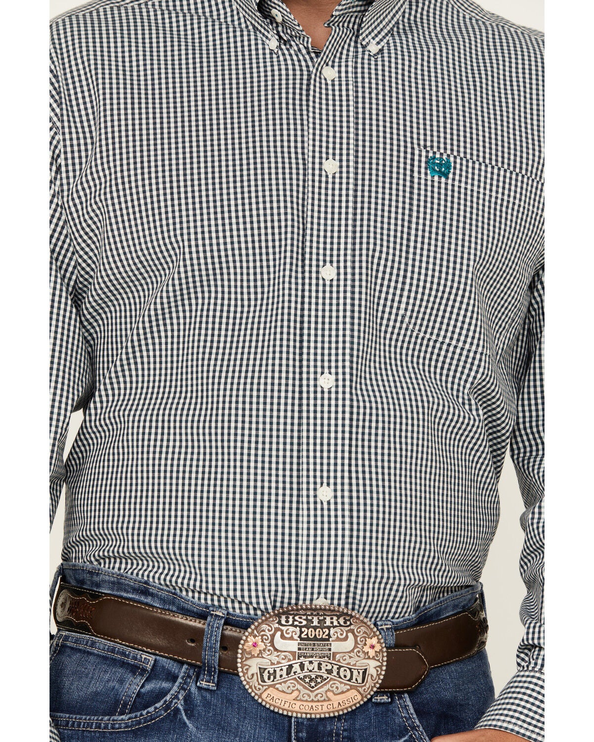 Image #3 - Cinch Men's Checkered Print Long Sleeve Button-Down Stretch Western Shirt, Teal, hi-res