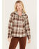 Image #1 - Cleo + Wolf Women's Tau Plaid Print Hooded Flannel Long Sleeve Shirt, Taupe, hi-res