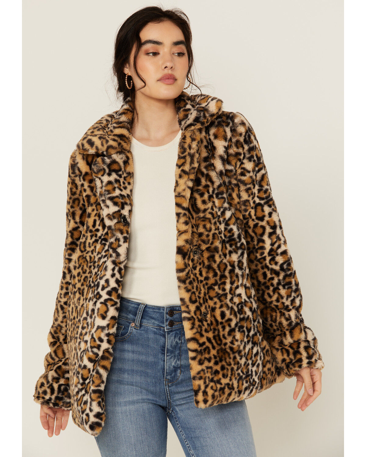 Image #1 - Shyanne Women's Leopard Print Faux Fur Jacket, Tan, hi-res