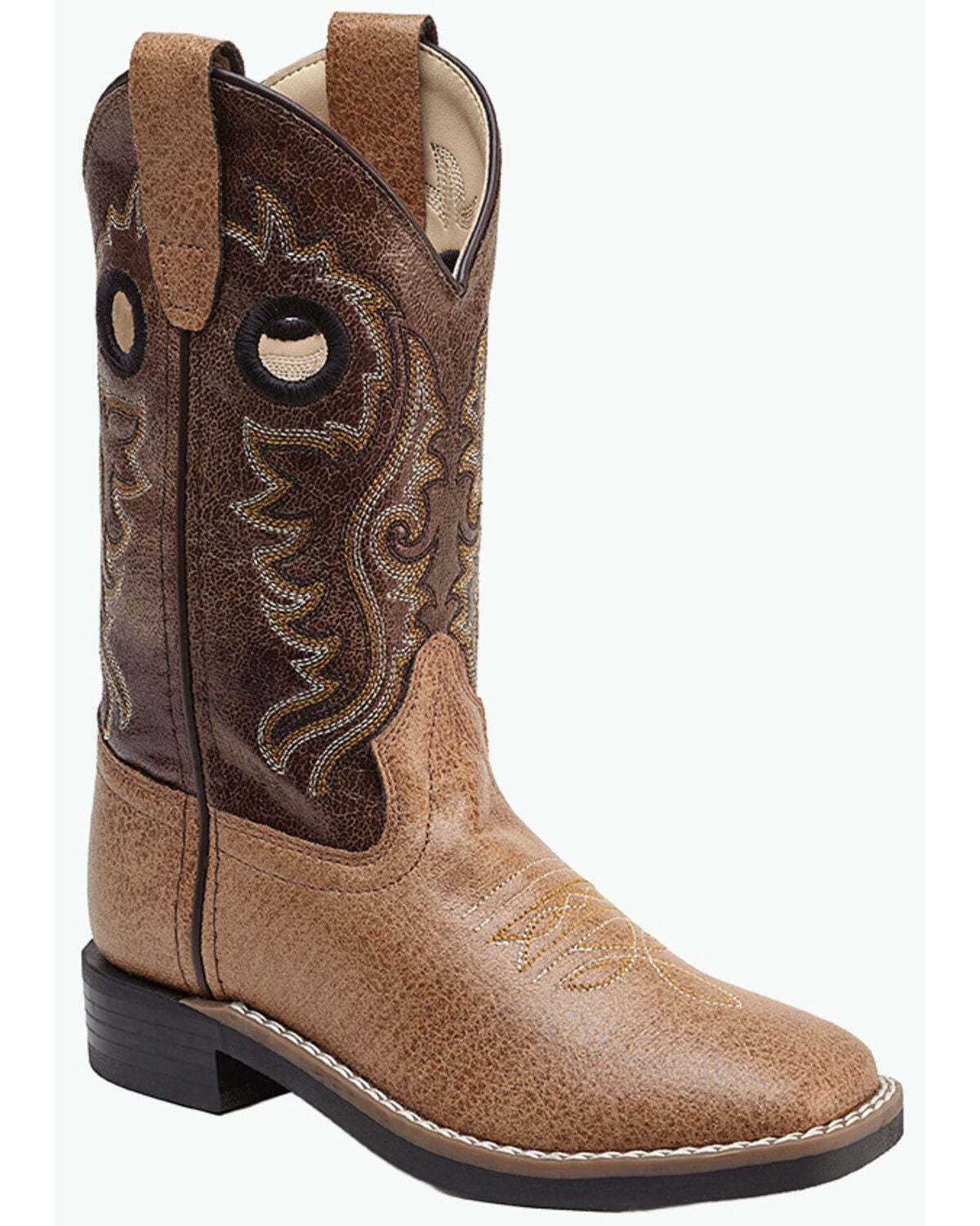 Old West Little Boys' Crackle Western Boots - Broad Square Toe, Tan, hi-res
