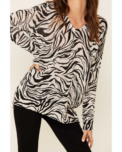 Show Me Your Mumu Women's Zebra Print Hug Me Pullover Sweater , Multi, hi-res