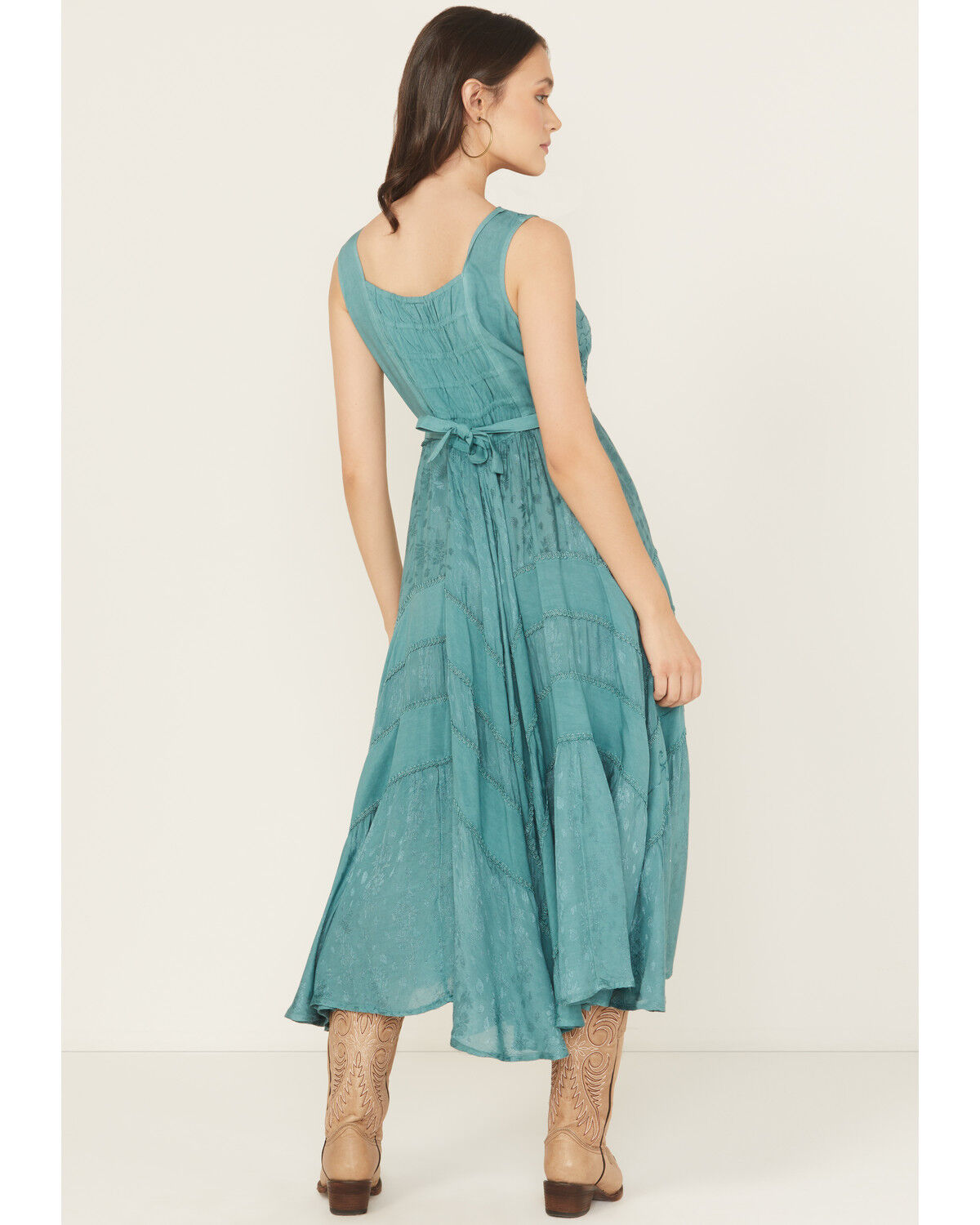 Image #4 - Scully Women's Lace-Up Jacquard Midi Dress, Teal, hi-res