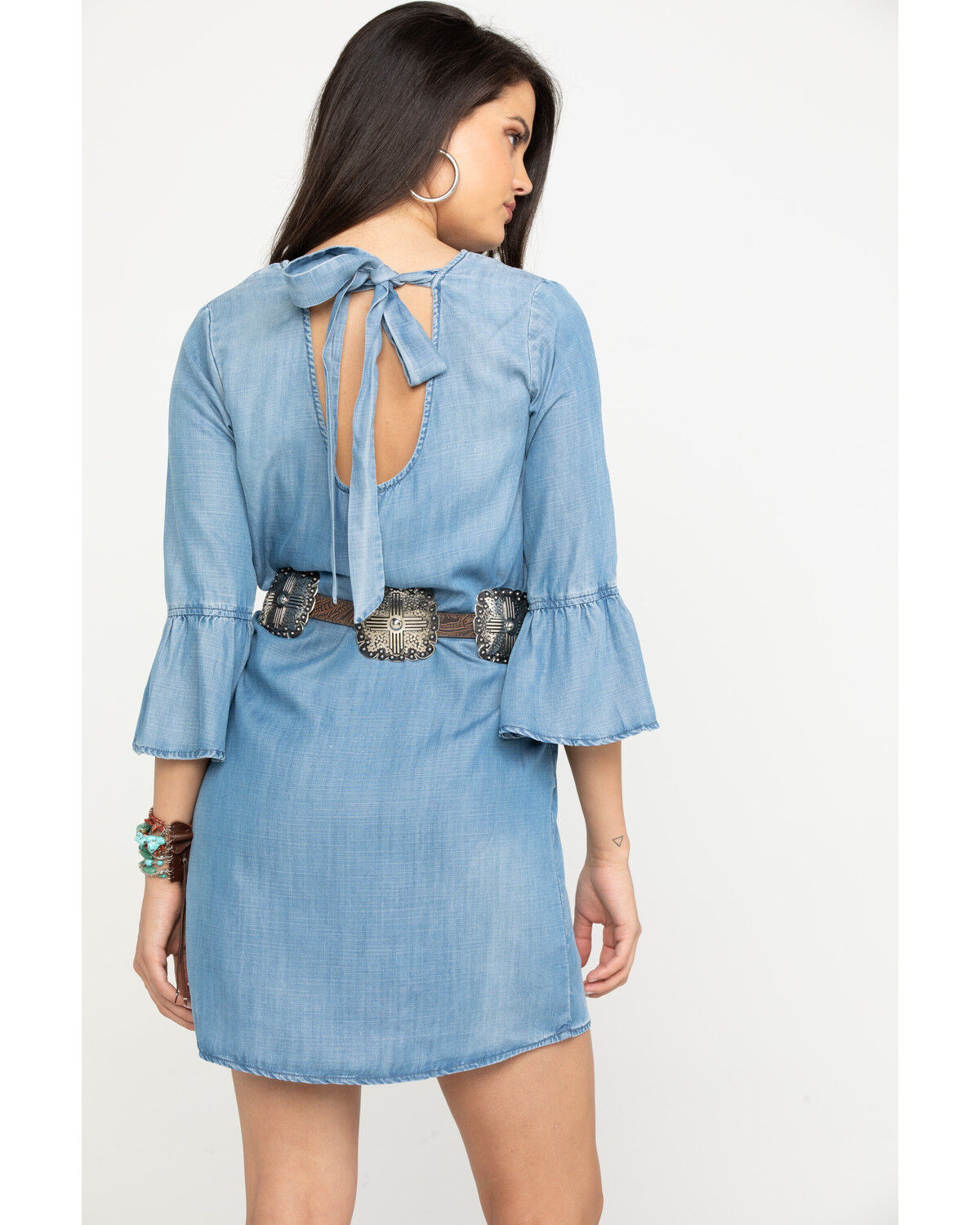 bell sleeve denim dress