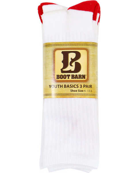 Boot Barn Boys' Crew Sock 3 Pack, White, hi-res