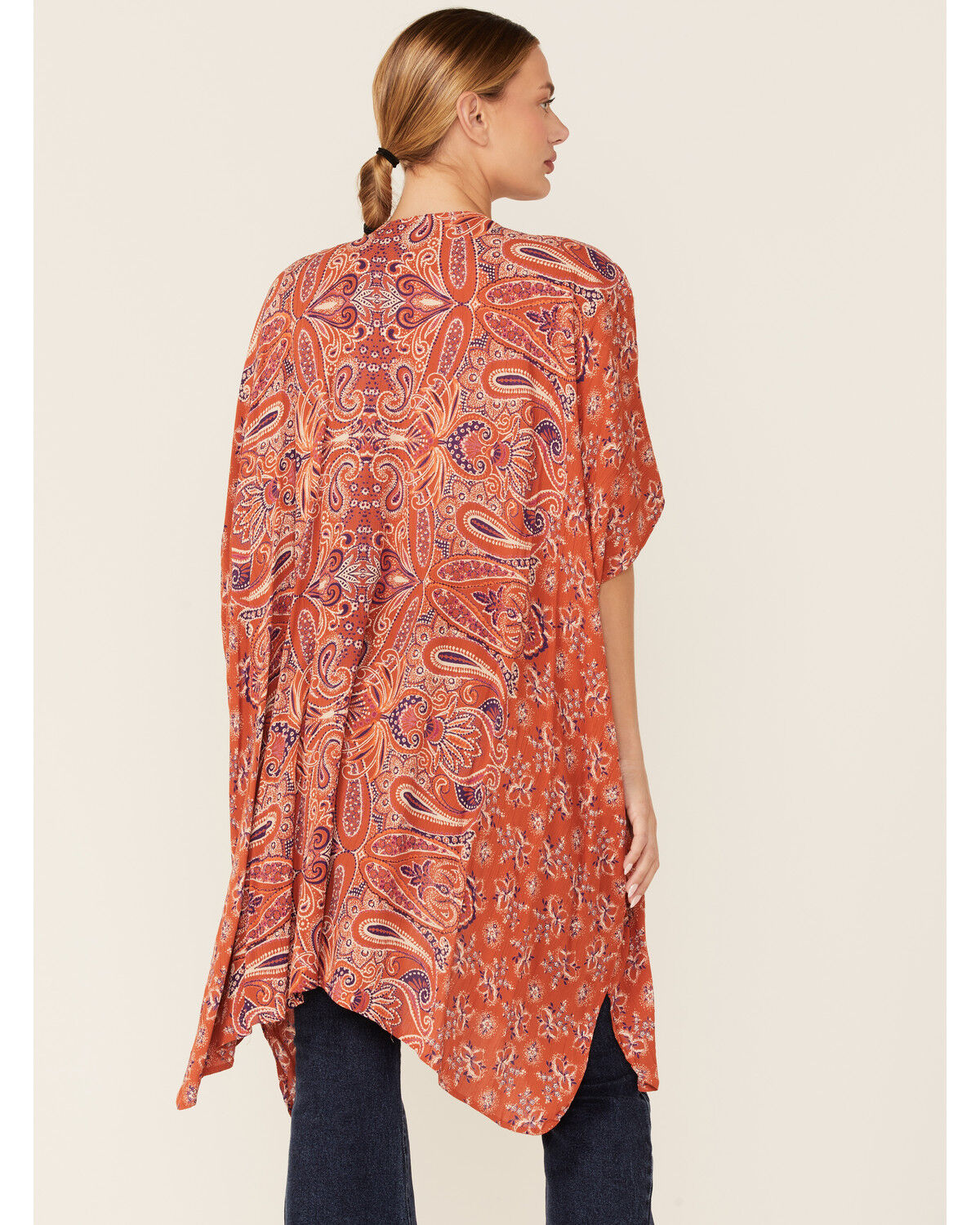Image #3 - Angie Women's Coral Paisley Spice Print Kimono, Coral, hi-res