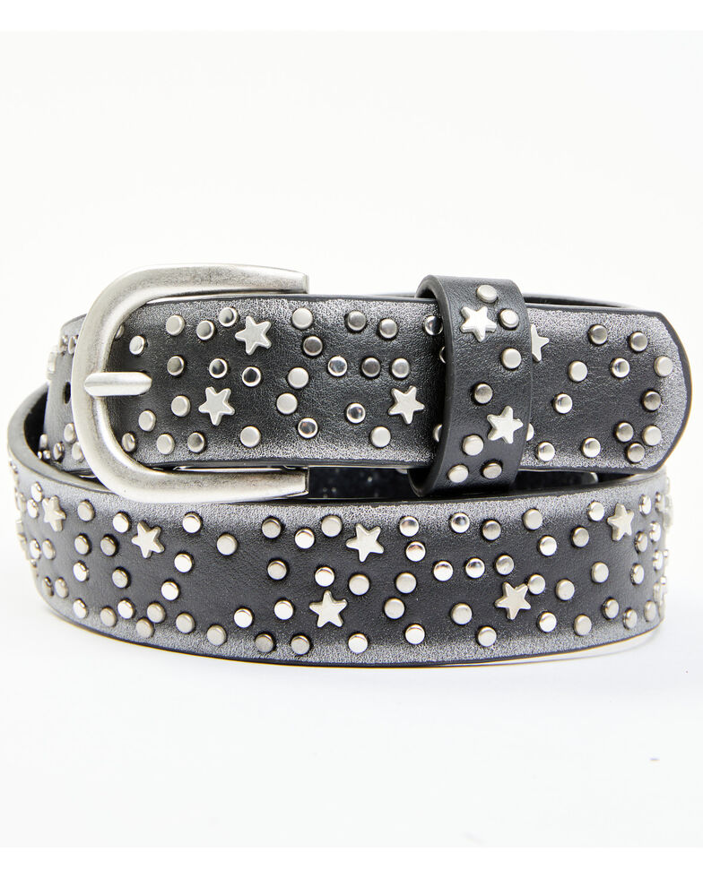 Shyanne Unisex-Kid Starry Night Vintage Studded Leather Belt, Black, hi-res