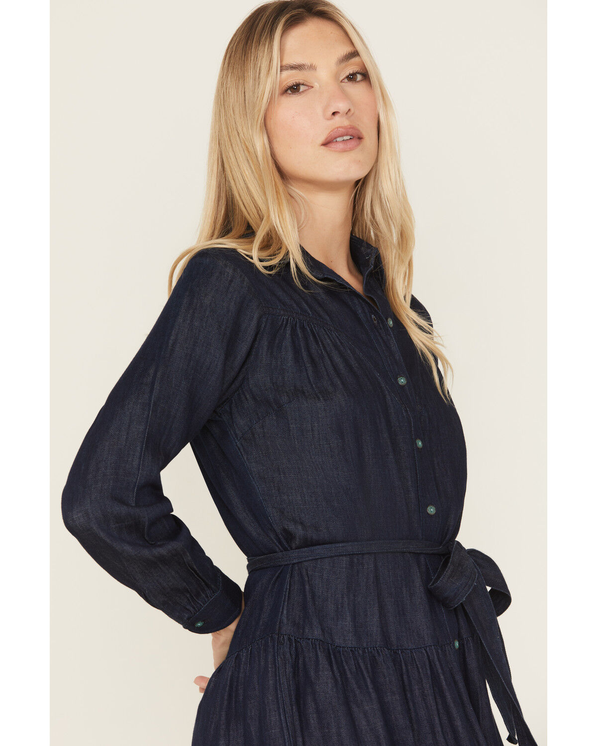 Image #2 - Ariat Women's Sahara Dark Wash Denim Long Sleeve Midi Dress, Dark Wash, hi-res