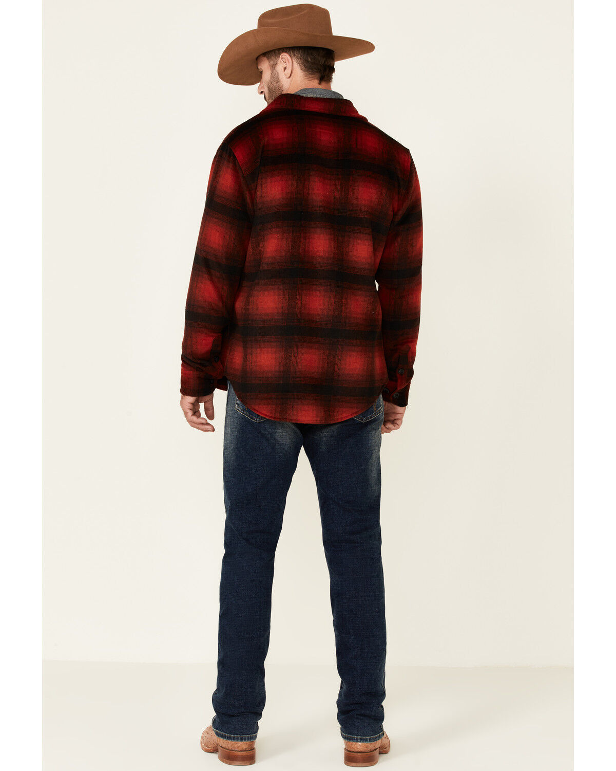 Image #4 - Powder River Outfitters Men's Red Ombre Plaid Wool Button-Front Shirt Jacket, Black/red, hi-res