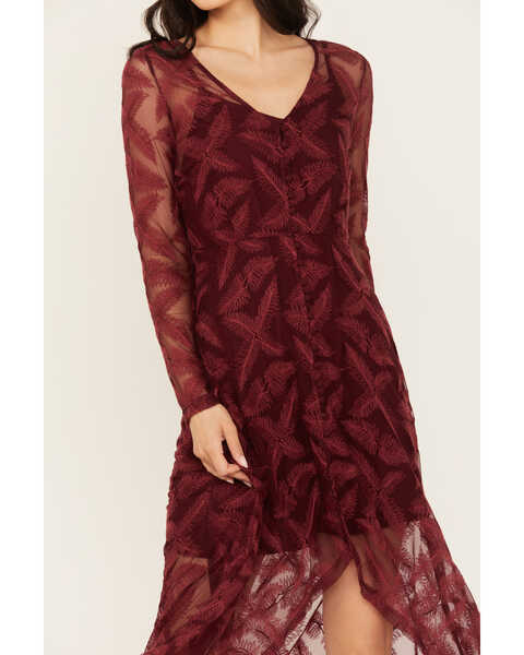 Image #4 - Shyanne Women's Maxi Long Sleeve Lace Dress, Maroon, hi-res