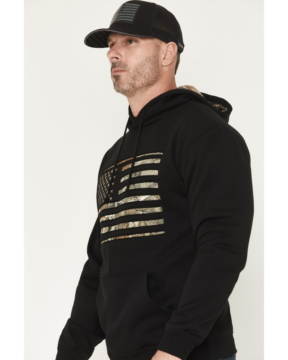Image #2 - Buckwear Men's Camo Stars & Stripes Patriotic Hooded Sweatshirt, Black, hi-res