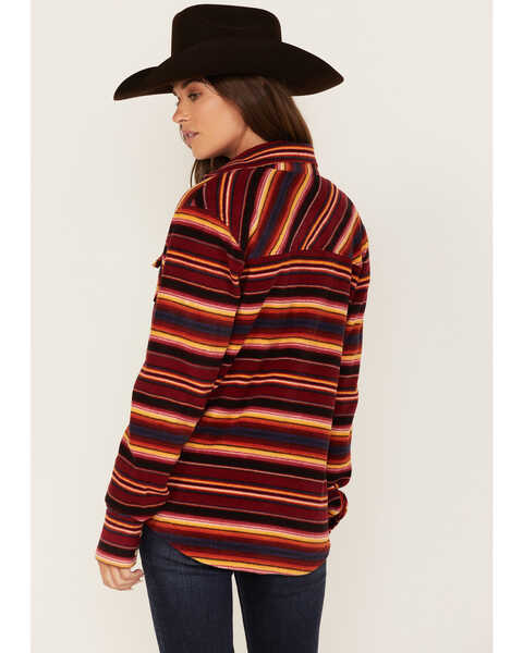 Image #4 - Cinch Women's Serape Stripe Fleece Western Snap Shacket, Red, hi-res