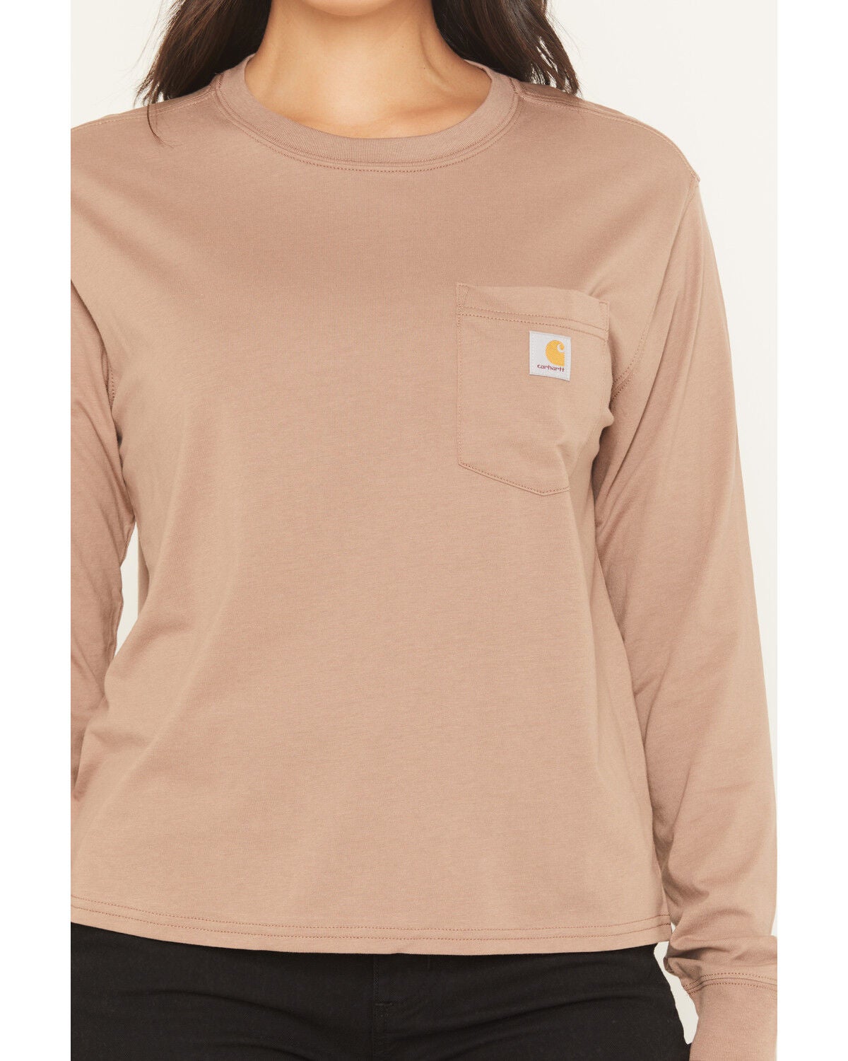 Image #3 - Carhartt Women's Tencel&trade; Fiber Series Loose Fit Long Sleeve Pocket Tee, Tan, hi-res