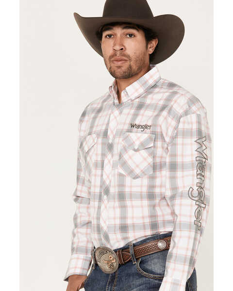 Image #2 - Wrangler Men's Logo Plaid Print Long Sleeve Button-Down Western Shirt, White, hi-res