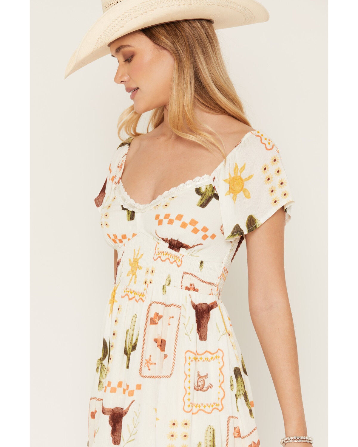 Image #2 - Rosabelle Honey Women's Boot Barn Exclusive Western Conversation Print Short Sleeve Mini Dress, White, hi-res