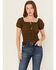 Shyanne Women's Puff Sleeve Smocked Bodice Top, Forest Green, hi-res