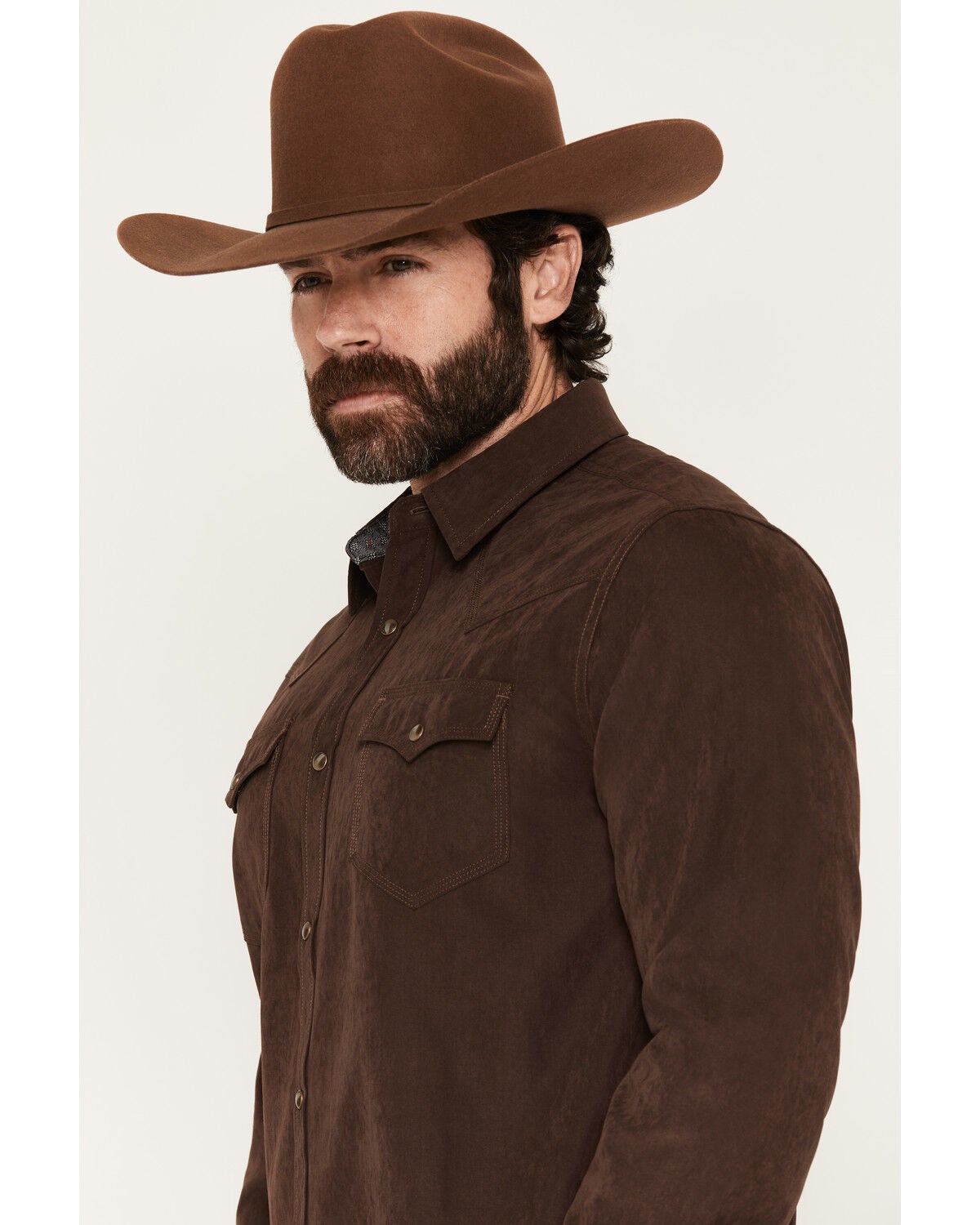 Image #2 - Moonshine Spirit&reg;&nbsp;Men's Side Stage Solid Faux Suede Long Sleeve Snap Western Shirt, Coffee, hi-res