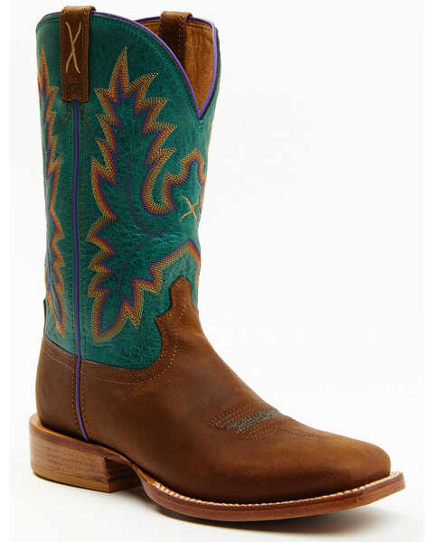 Twisted X Women's 11" Tech X Western Boots - Broad Square Toe, Chocolate/turquoise, hi-res