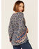 Angie Women's Paisley Print Lace Neck Long Bell Sleeve Top, Navy, hi-res